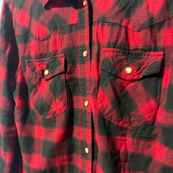 Jach's girlfriend NY red black plaid pearl snap‎ lined sweater jacket medium - Picture 2 of 5